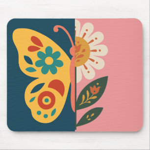 Colourful butterfly and flower Design Mouse Mat