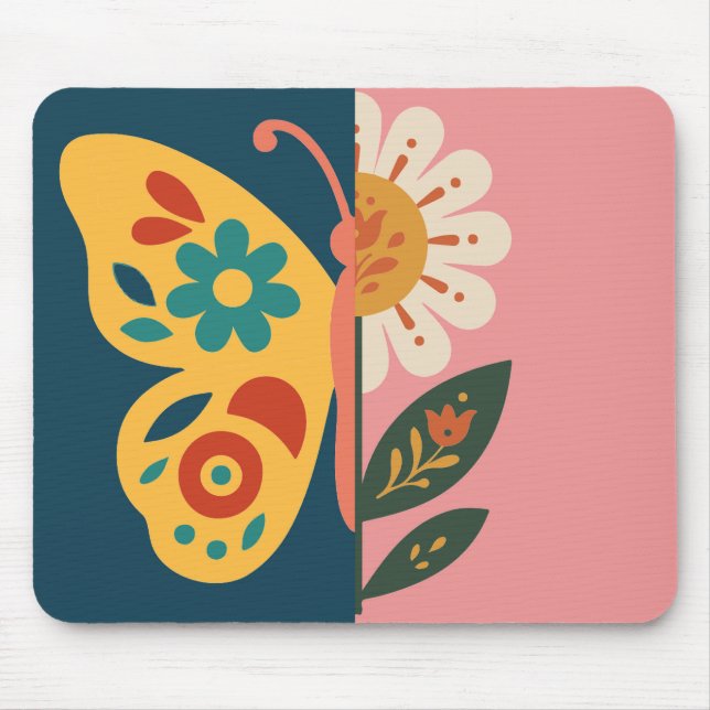 Colourful butterfly and flower Design Mouse Mat (Front)