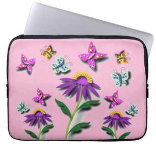 Colourful Butterfly and Flower Laptop Sleeve