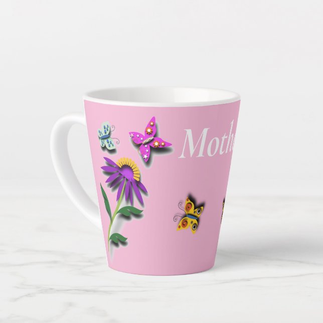 Colourful Butterfly and Flower Latte Mug (Left Angle)
