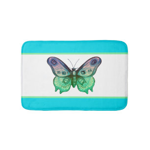 Colourful Butterfly and Stripes Bath Mat