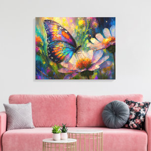 Colourful Butterfly and Wildflowers at Sunrise Canvas Print