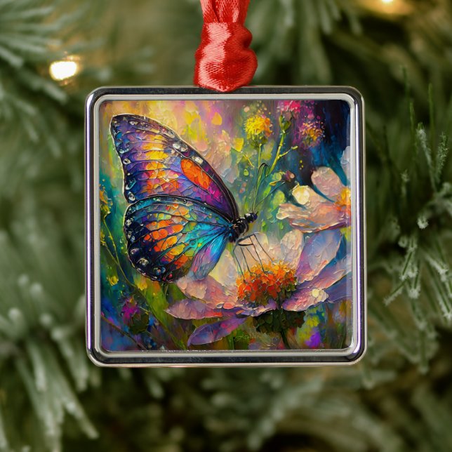 Colourful Butterfly and Wildflowers at Sunrise Metal Tree Decoration (Tree)