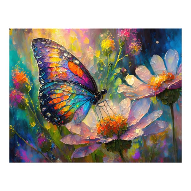 Colourful Butterfly and Wildflowers at Sunrise Photo Print (Front)