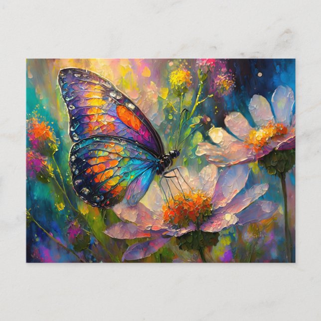 Colourful Butterfly and Wildflowers at Sunrise Postcard (Front)