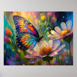 Colourful Butterfly and Wildflowers at Sunrise Poster