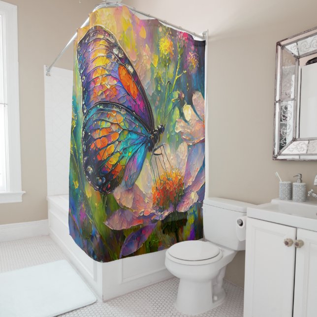 Colourful Butterfly and Wildflowers at Sunrise Shower Curtain (In Situ)