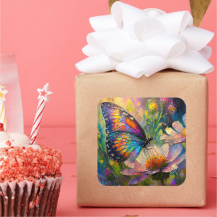 Colourful Butterfly and Wildflowers at Sunrise Square Sticker