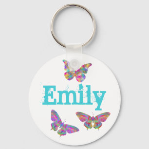 Colourful Butterfly Art Pattern Emily Add Name Key Ring