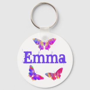 Colourful Butterfly Art Pattern Emma Add Name Key Ring