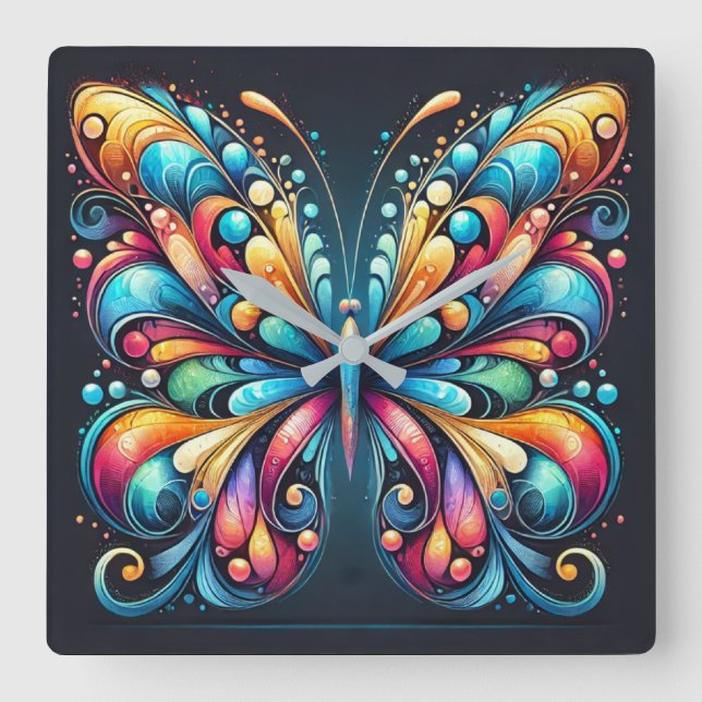 Colourful Butterfly Art | Vibrant Nature-Inspired  Square Wall Clock (Front)