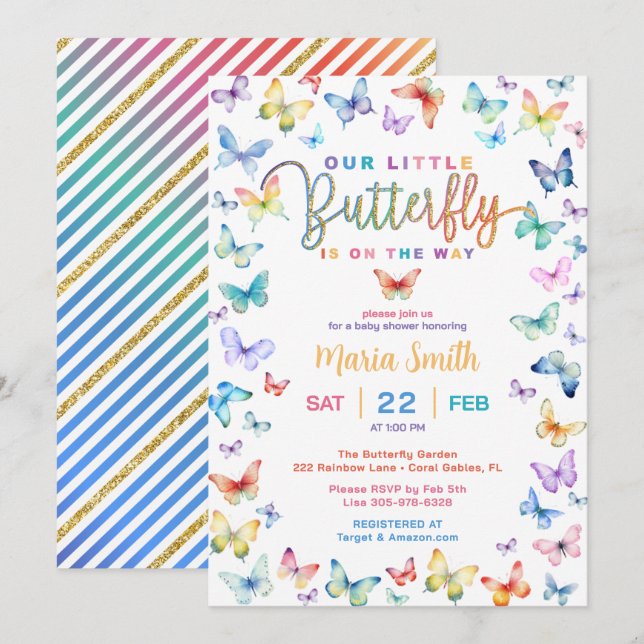 Colourful Butterfly Baby Shower Invitation (Front/Back)