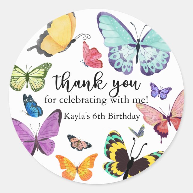 Colourful Butterfly Birthday Stickers (Front)