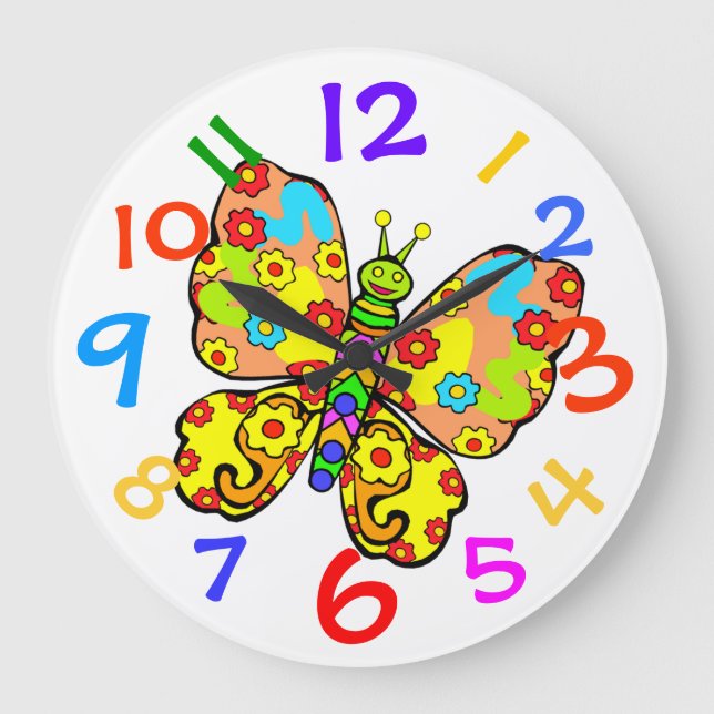 Colourful Butterfly Childs Room Wall Clock (Front)