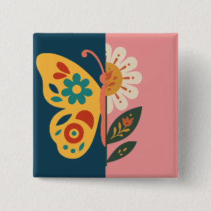 Colourful butterfly decoration with floral element 15 cm square badge