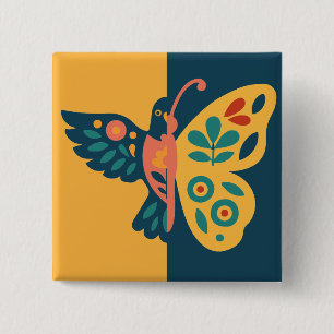 Colourful butterfly decoration with floral element 15 cm square badge