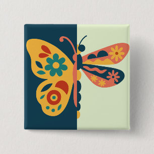 Colourful butterfly decoration with floral element 15 cm square badge