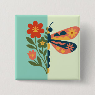 Colourful butterfly decoration with floral element 15 cm square badge