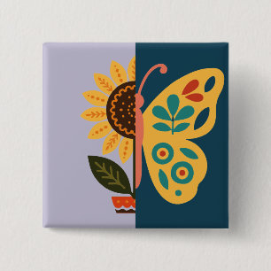 Colourful butterfly decoration with floral element 15 cm square badge