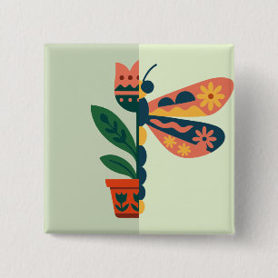 Colourful butterfly decoration with floral element 15 cm square badge