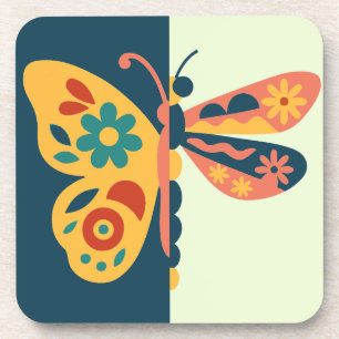 Colourful butterfly decoration with floral element coaster