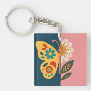 Colourful butterfly decoration with floral element key ring