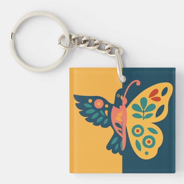 Colourful butterfly decoration with floral element key ring (Front)