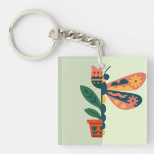 Colourful butterfly decoration with floral element key ring