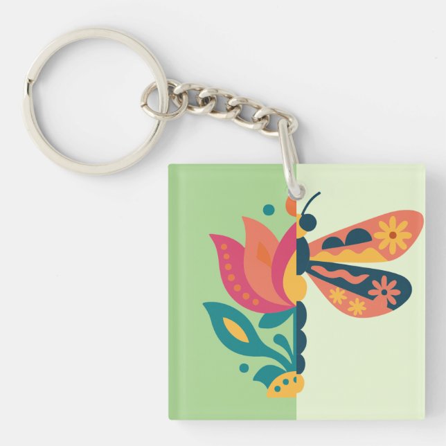 Colourful butterfly decoration with floral element key ring (Front)