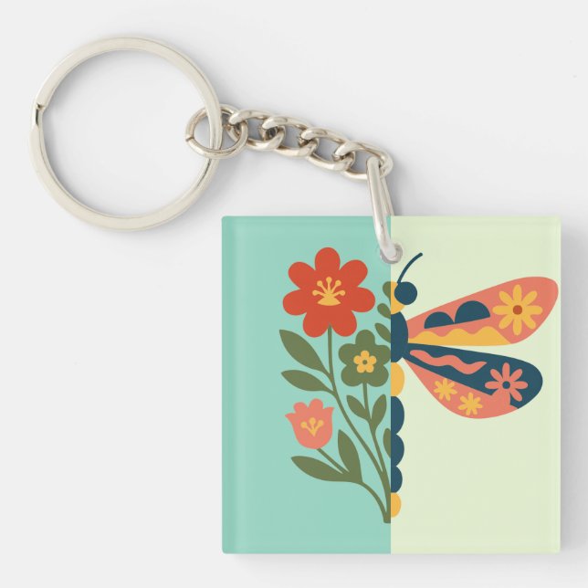 Colourful butterfly decoration with floral element key ring (Front)