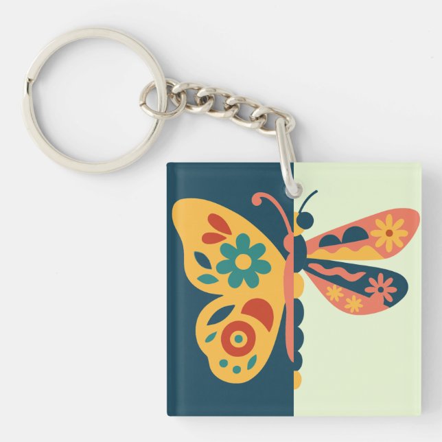 Colourful butterfly decoration with floral element key ring (Front)