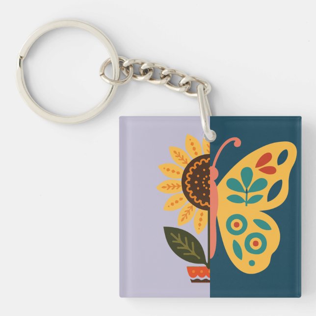 Colourful butterfly decoration with floral element key ring (Front)