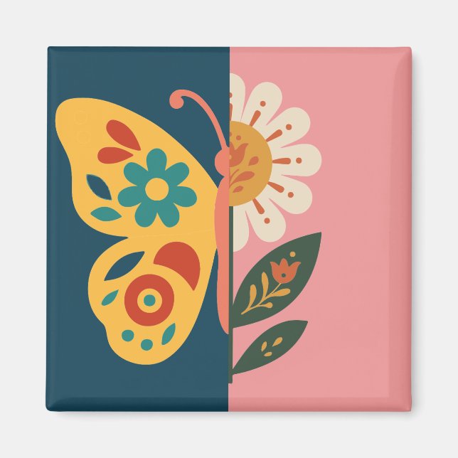 Colourful butterfly decoration with floral element magnet (Front)