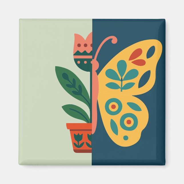 Colourful butterfly decoration with floral element magnet (Front)
