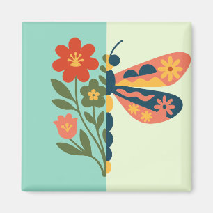 Colourful butterfly decoration with floral element magnet