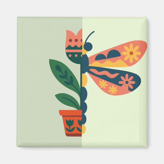 Colourful butterfly decoration with floral element magnet (Front)