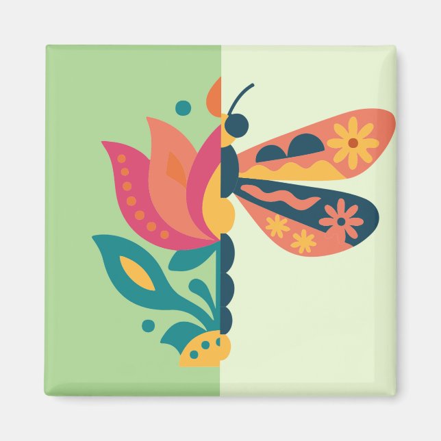 Colourful butterfly decoration with floral element magnet (Front)