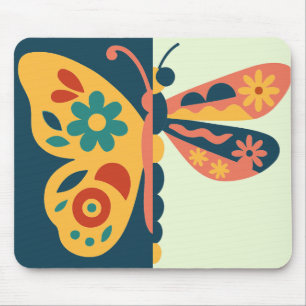 Colourful butterfly decoration with floral element mouse mat
