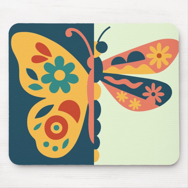 Colourful butterfly decoration with floral element mouse mat (Front)