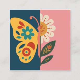 Colourful butterfly decoration with floral element square business card