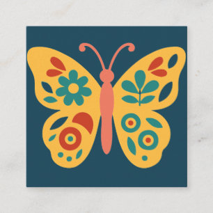 Colourful butterfly decoration with floral element square business card