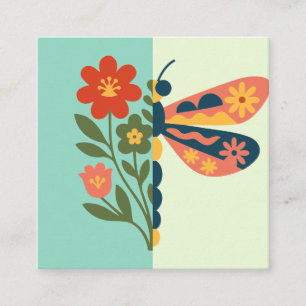 Colourful butterfly decoration with floral element square business card