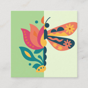 Colourful butterfly decoration with floral element square business card