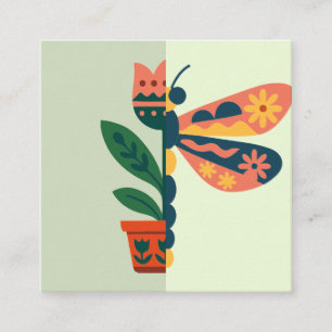 Colourful butterfly decoration with floral element square business card
