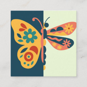 Colourful butterfly decoration with floral element square business card