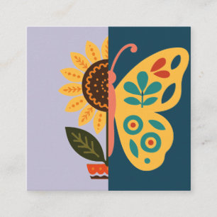 Colourful butterfly decoration with floral element square business card