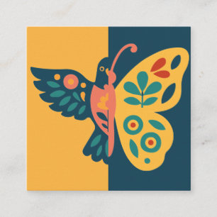 Colourful butterfly decoration with floral element square business card