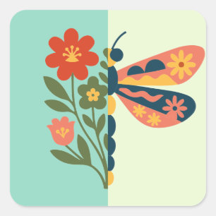 Colourful butterfly decoration with floral element square sticker