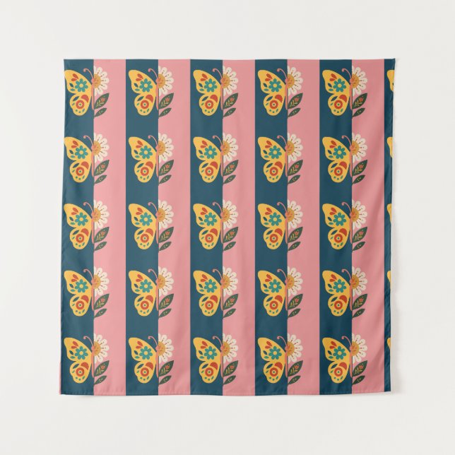 Colourful butterfly decoration with floral element tapestry (Front)