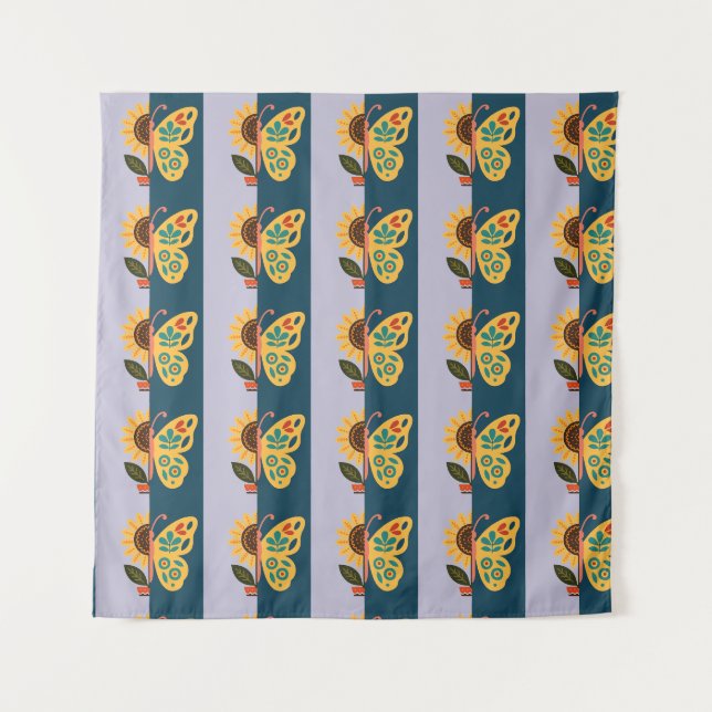 Colourful butterfly decoration with floral element tapestry (Front)